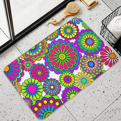 Happy Hippy Flowers  Fade-Resistant Bath Mat