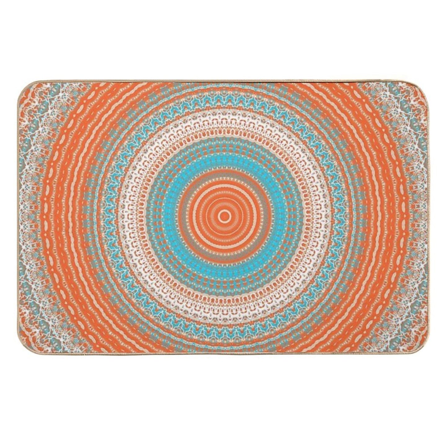 Coral Turquoise Mandala Design  Repositionable Bath Mat