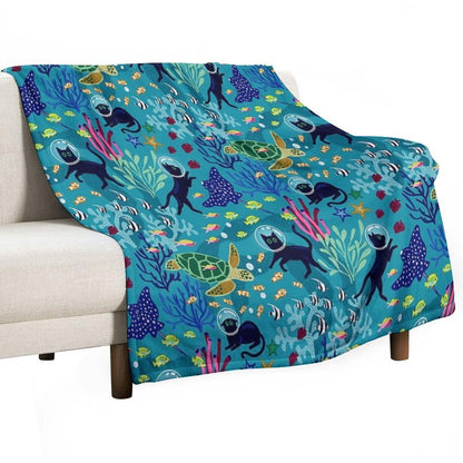 Feline Seabed Exploration Eco-conscious Throw Blanket