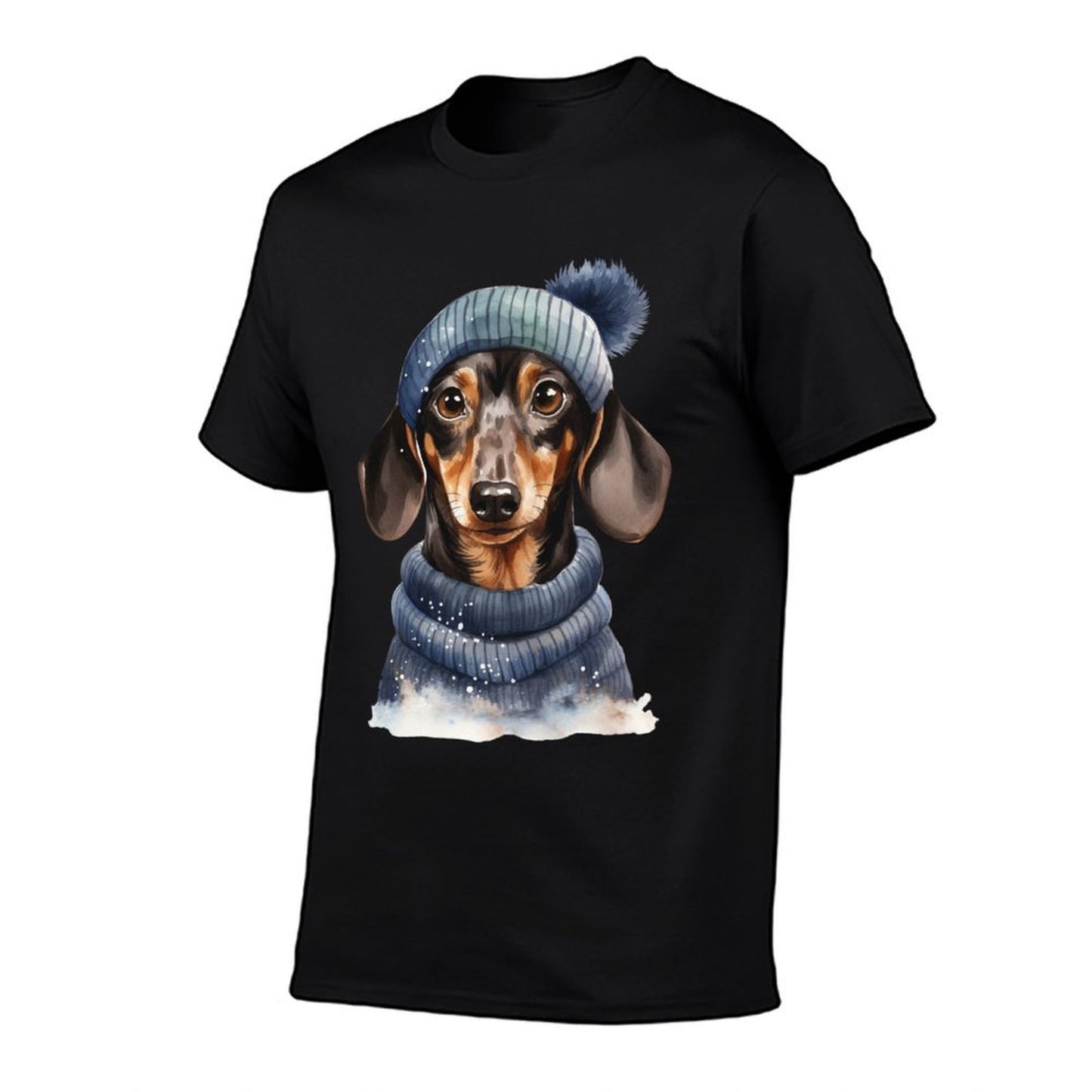 Christmas Winter Wiener  Dachshund  Rolled Sleeves T-Shirt
