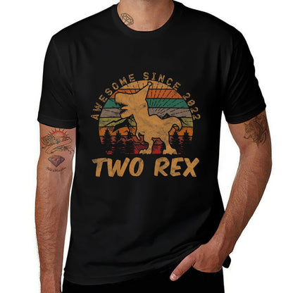 Two Rex 2nd Birthday Gift Second Dinosaur 2 Year Old  Heathered Texture T-Shirt