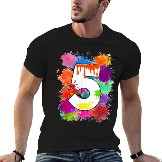 5 Year Old Colorful Splashes 5th Birthday Paint Splash  Cotton T-Shirt