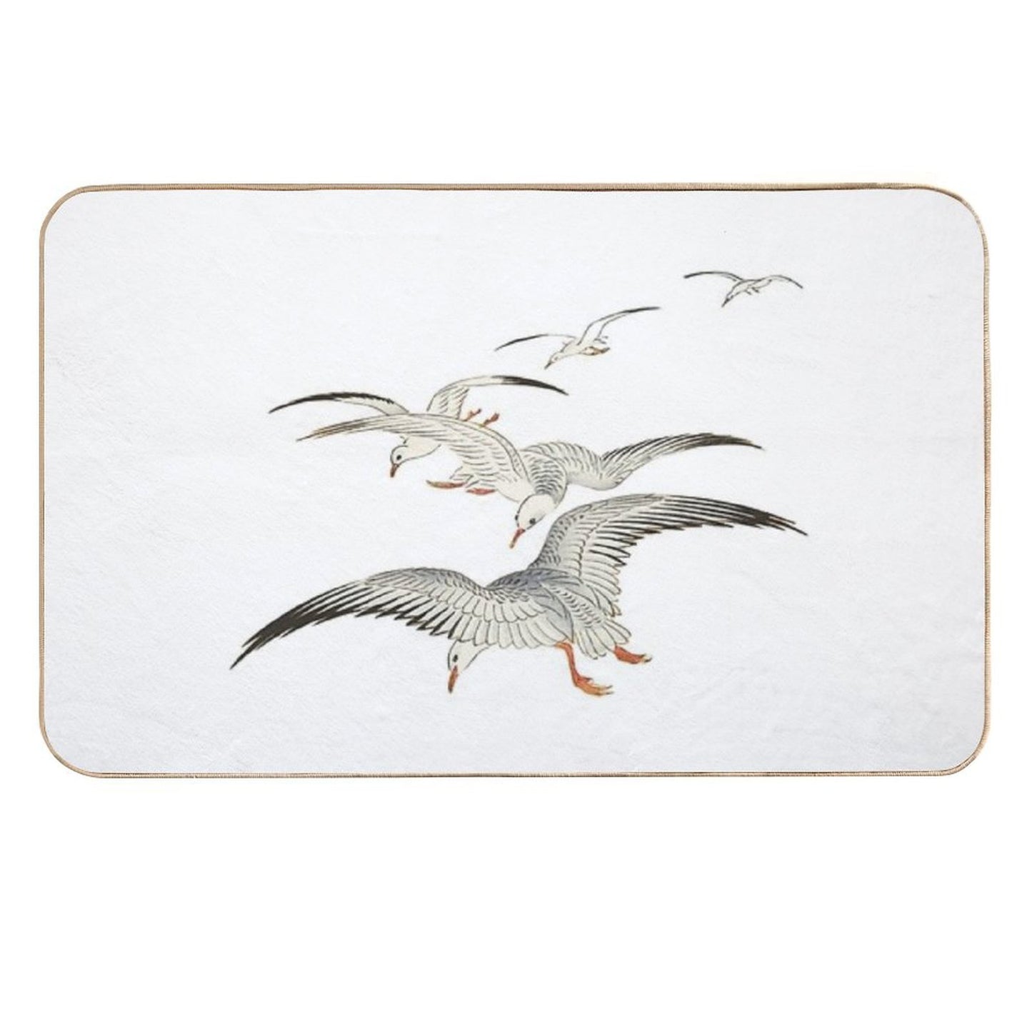 Seagull Japanese Painting  5 Seagulls Above Turbulent Sea Design  Seabird  Gull  Minimalist  Repositionable Bath Mat