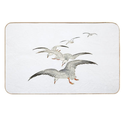 Seagull Japanese Painting  5 Seagulls Above Turbulent Sea Design  Seabird  Gull  Minimalist  Repositionable Bath Mat