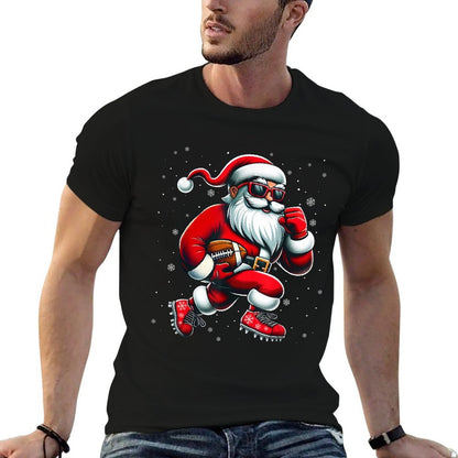 Santa Playing Football Men Boys Christmas Football Players  Stretchy T-Shirt