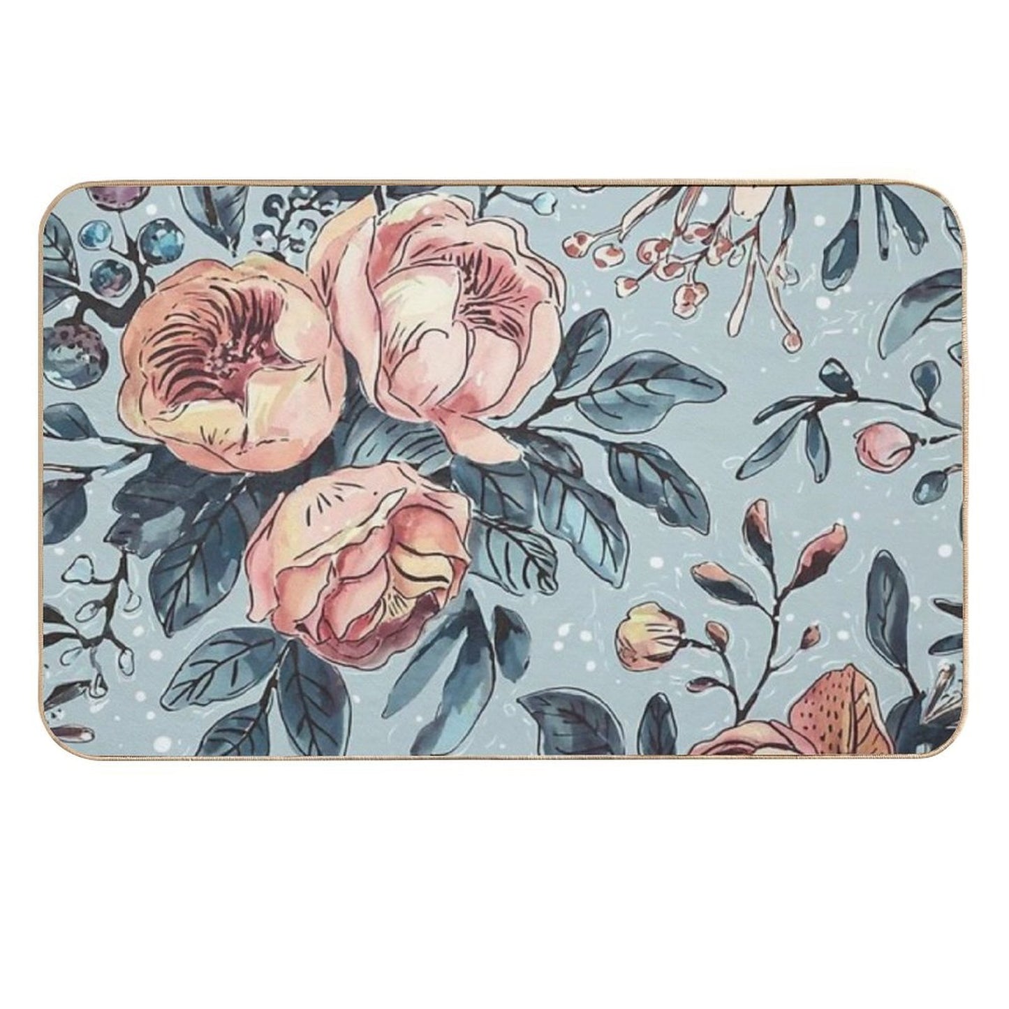 Organic Hand-Drawn Watercolor Floral Design  Non-Slip Bath Mat