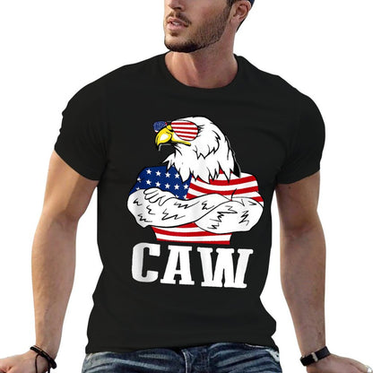 Patriotic Bald Eagle Caw 4th of July American American  Ribbed Collar T-Shirt