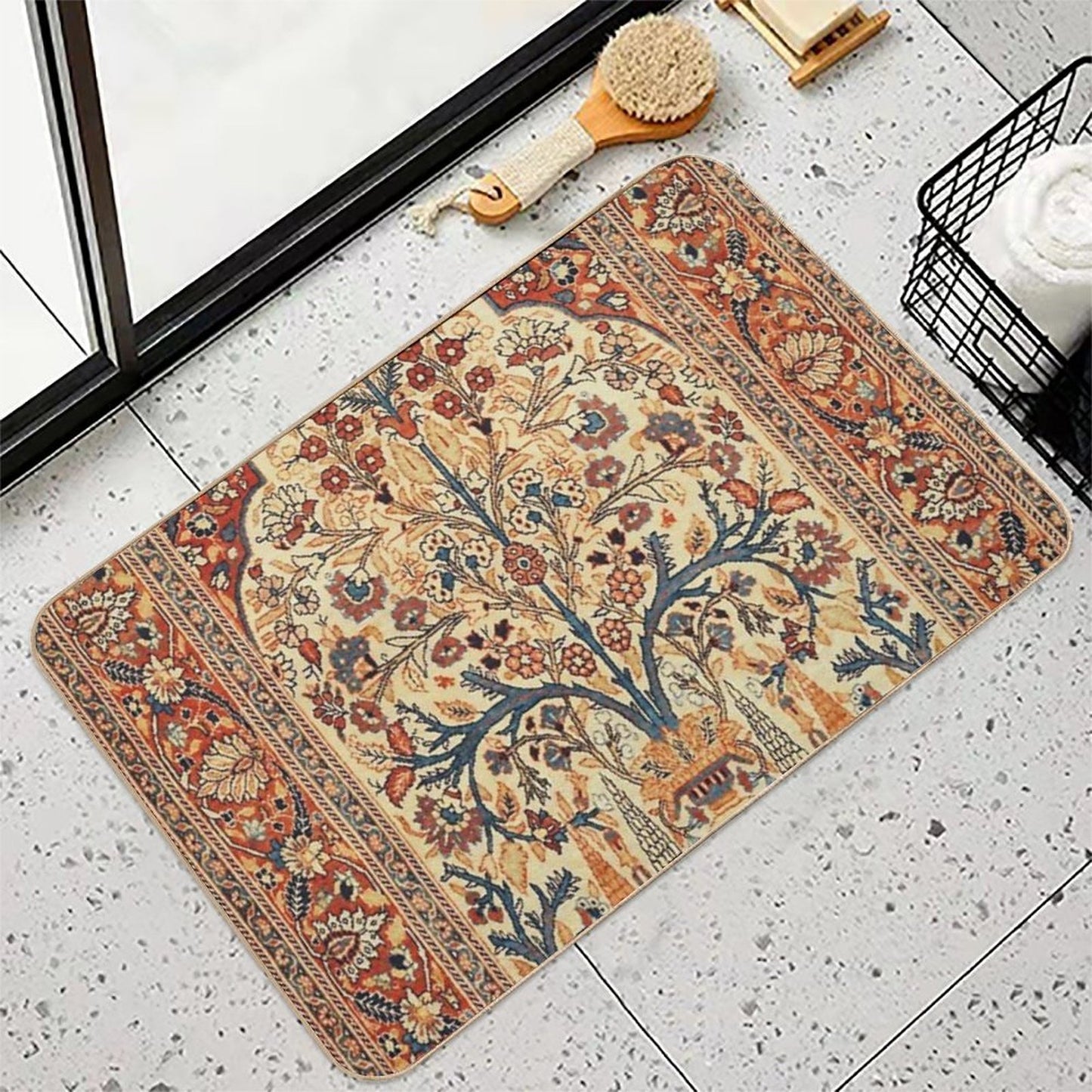 Tabriz Tree of Life Persian Rug Print Durable Bath Mat
