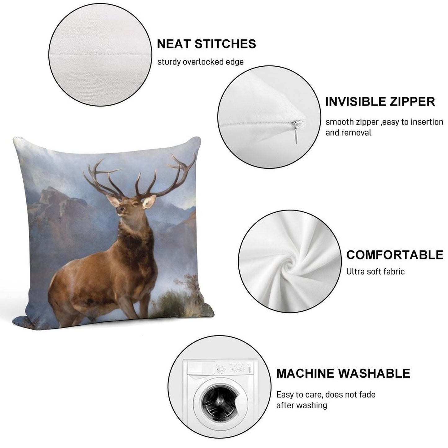 The Monarch of The Glen by Edwin Landseer Soft Durable Construction Throw Pillow