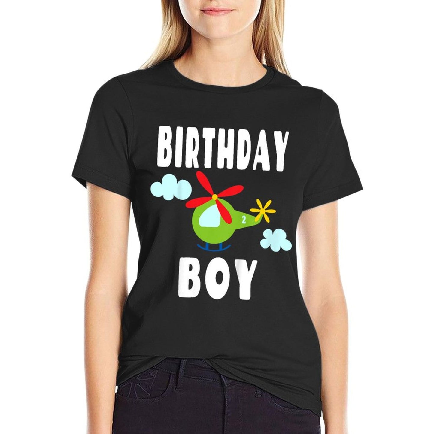 Kids Helicopter Birthday Party - Two Year Old - 2 On Tail  Easy-care T-Shirt