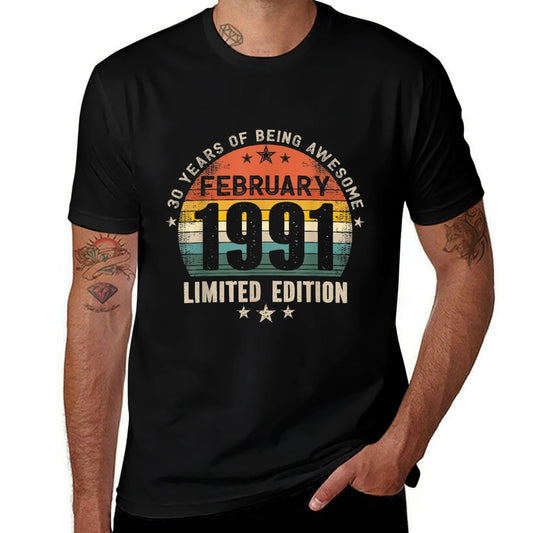 30 Years Old Made in February 1991 Vintage 30th Birthday  Vintage-inspired T-Shirt
