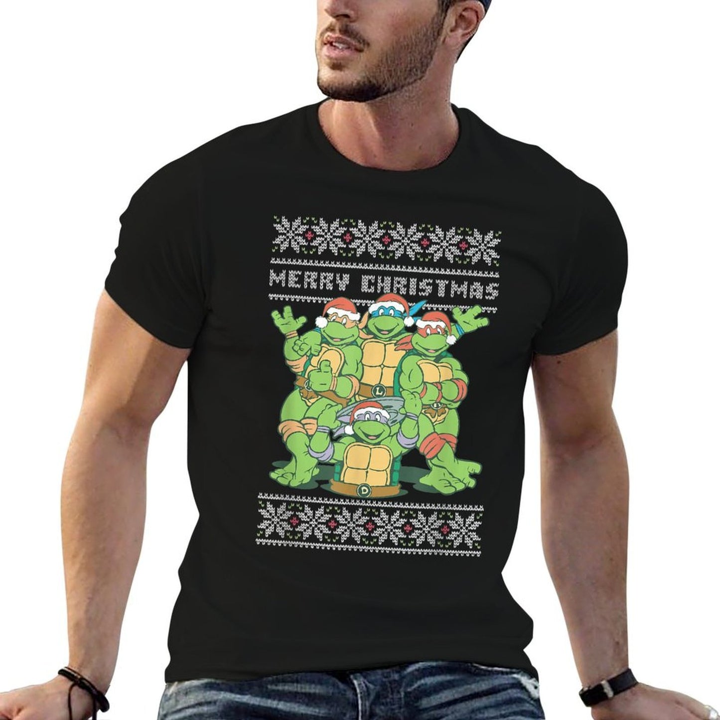 Teenage Mutant Ninja Turtles Christmas Ugly Sweater Group  Slim-fit Cut T-Shirt