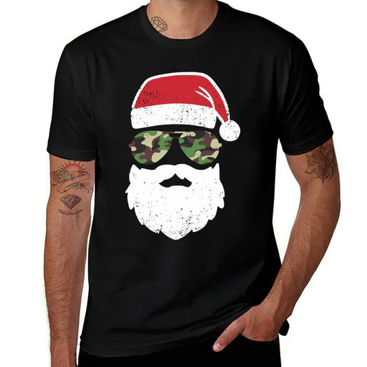 Camo Santa Claus Sunglasses Funny Camo Christmas Camouflage  Durable T-Shirt