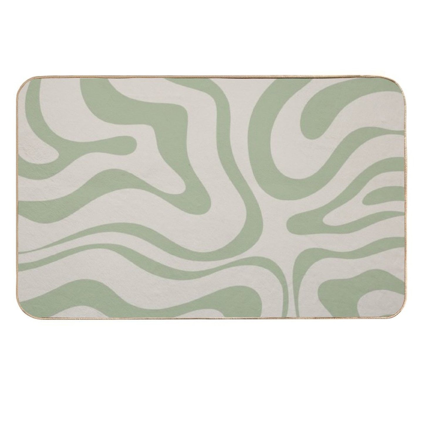 Liquid Swirl Abstract Pattern in Beige And Sage Green Durable Bath Mat