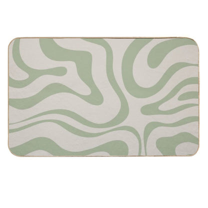 Liquid Swirl Abstract Pattern in Beige And Sage Green Durable Bath Mat