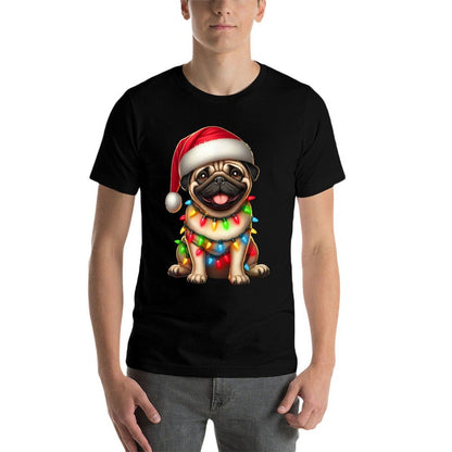 Pug Dog Christmas Tree Lights Santa Xmas Pajama Dog Lover  High-quality Stitching T-Shirt