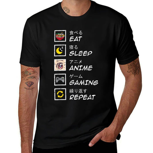 Eat Sleep Anime Gaming Repeat Gamern Boys Girls Kids  Breathable T-Shirt
