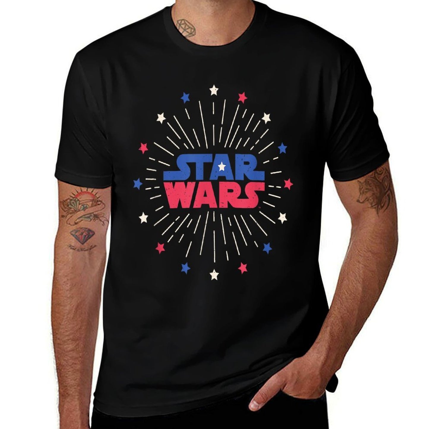 Star Wars Logo Fireworks Logo July 4th  Cotton T-Shirt