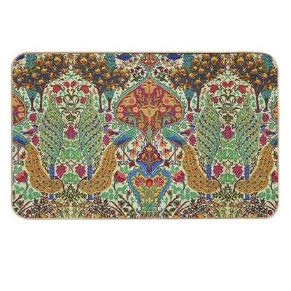 PEACOCKS, BIRDS, DEERS,FLOWERS AND POMEGRANATE TREES  Oriental Floral  Repositionable Bath Mat
