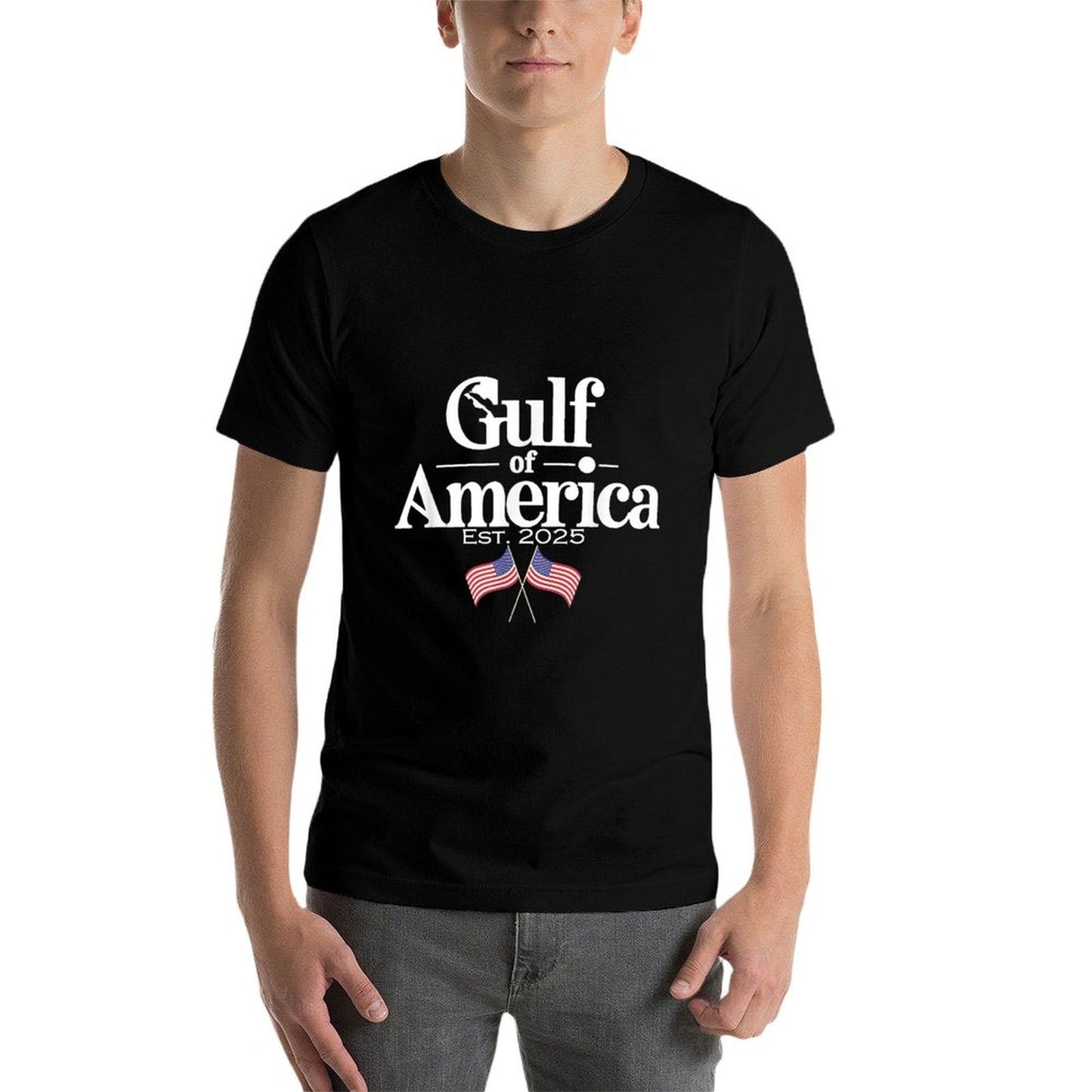 Gulf of United States of America Est 2025 USA American Flag Rolled Sleeves T-Shirt