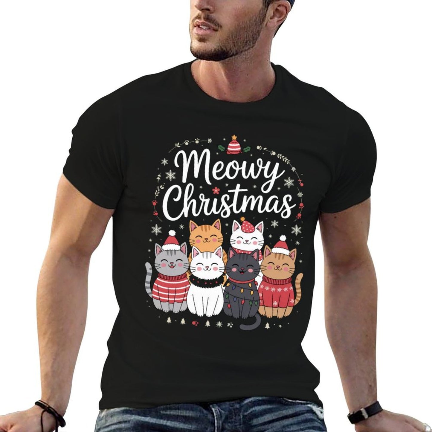 Meowy Christmas,Cat Christmas  Stretchy T-Shirt