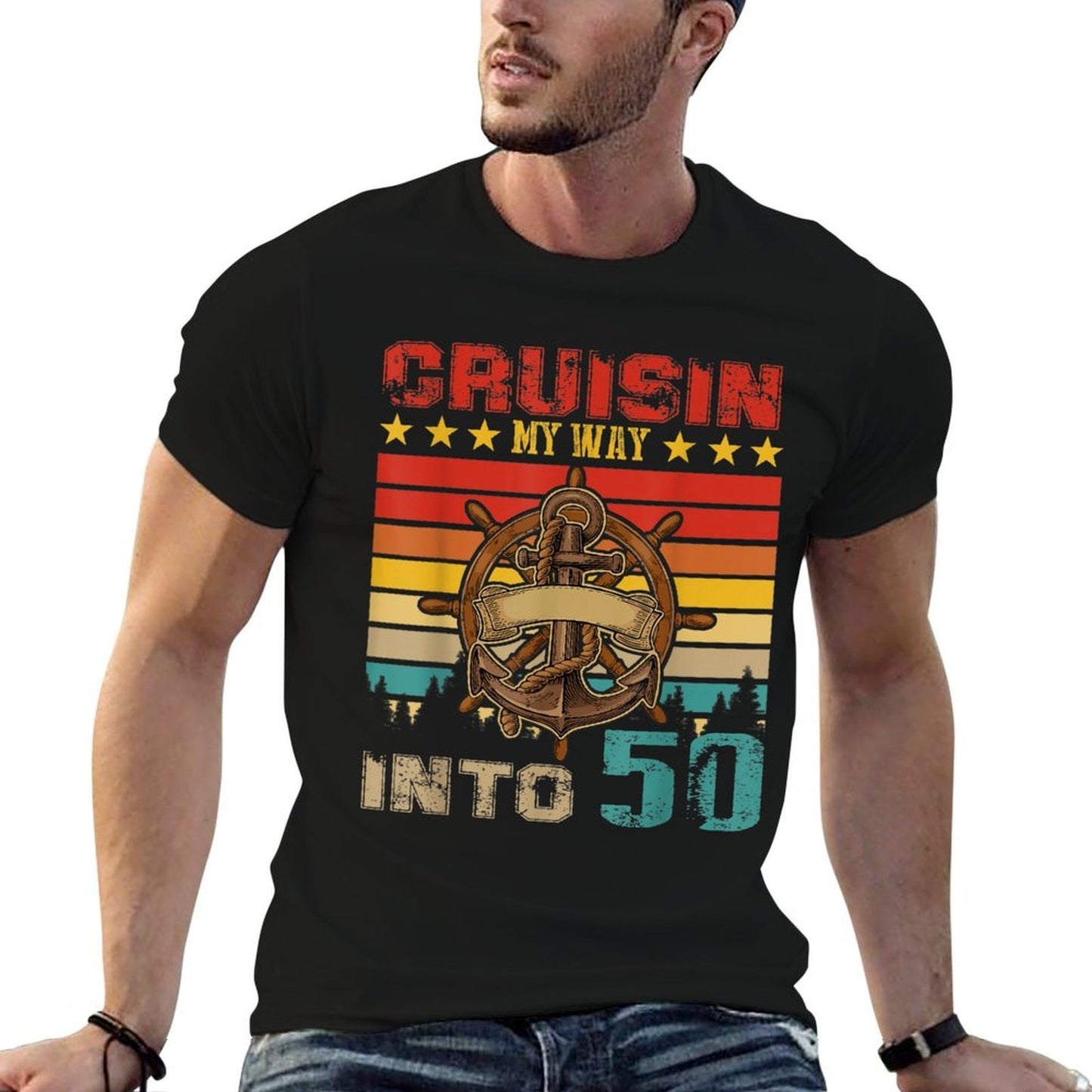 Vintage Retro Cruisin My Way Into 50 Cruise 50th Birthday  Oversized Silhouette T-Shirt