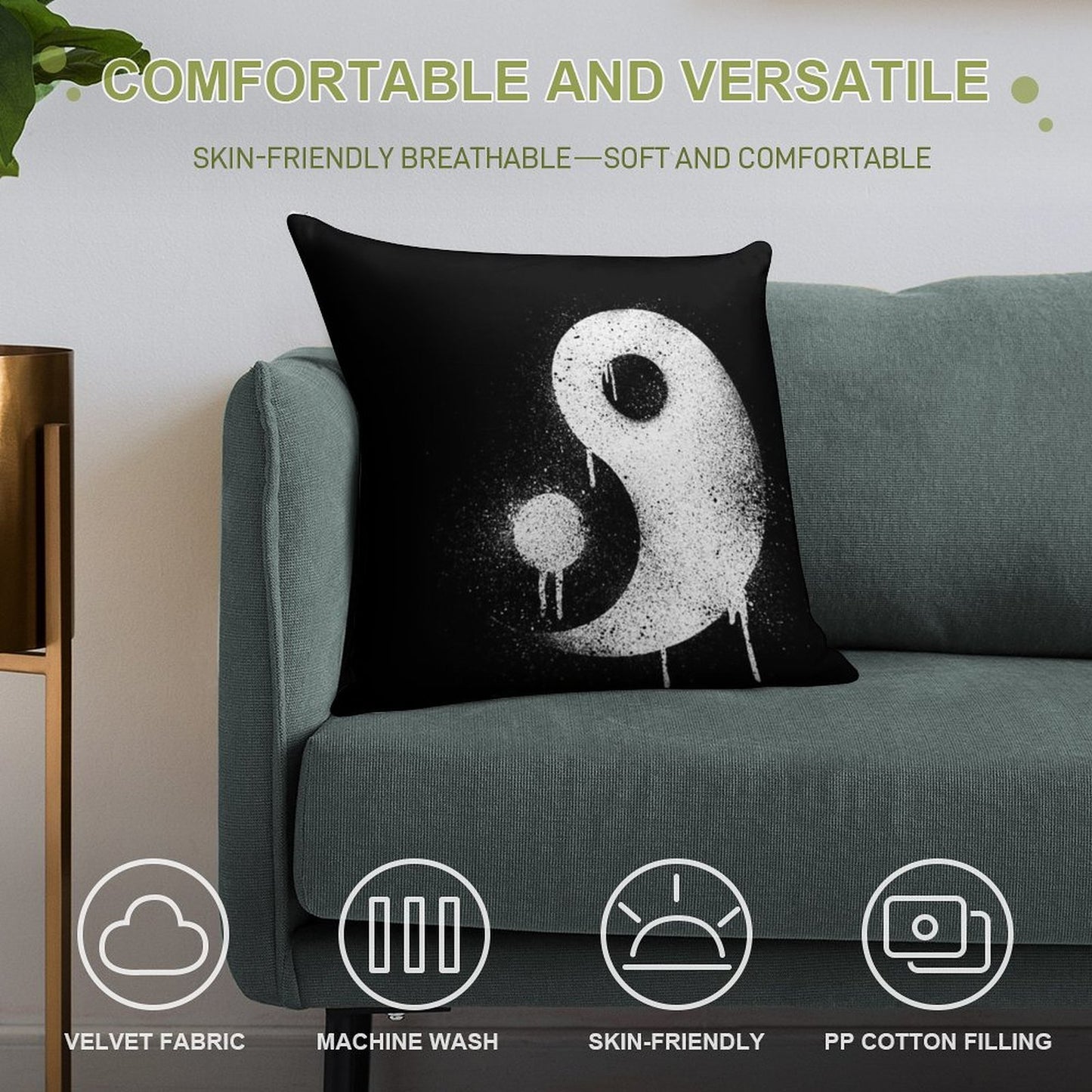 Graffiti Zen Master - Spray Paint Yin Yang Soft Anti-Pilling Throw Pillow