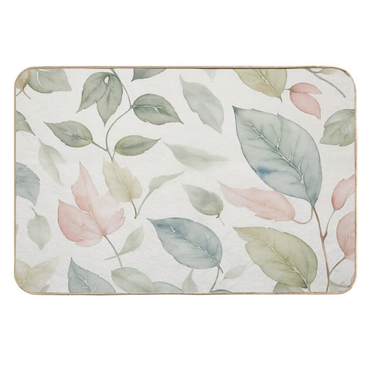 A Seamless Pattern Featuring Delicate Watercolor-style Leaves, with Soft Washes of Color Blending Harmoniously.  Fade-Resistant Bath Mat