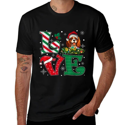 Santa Hat Love Cavalier King Charles Spaniel Dog Xmas Girls  Rolled Sleeves T-Shirt