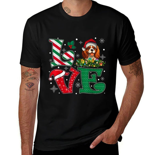 Santa Hat Love Cavalier King Charles Spaniel Dog Xmas Girls  Rolled Sleeves T-Shirt