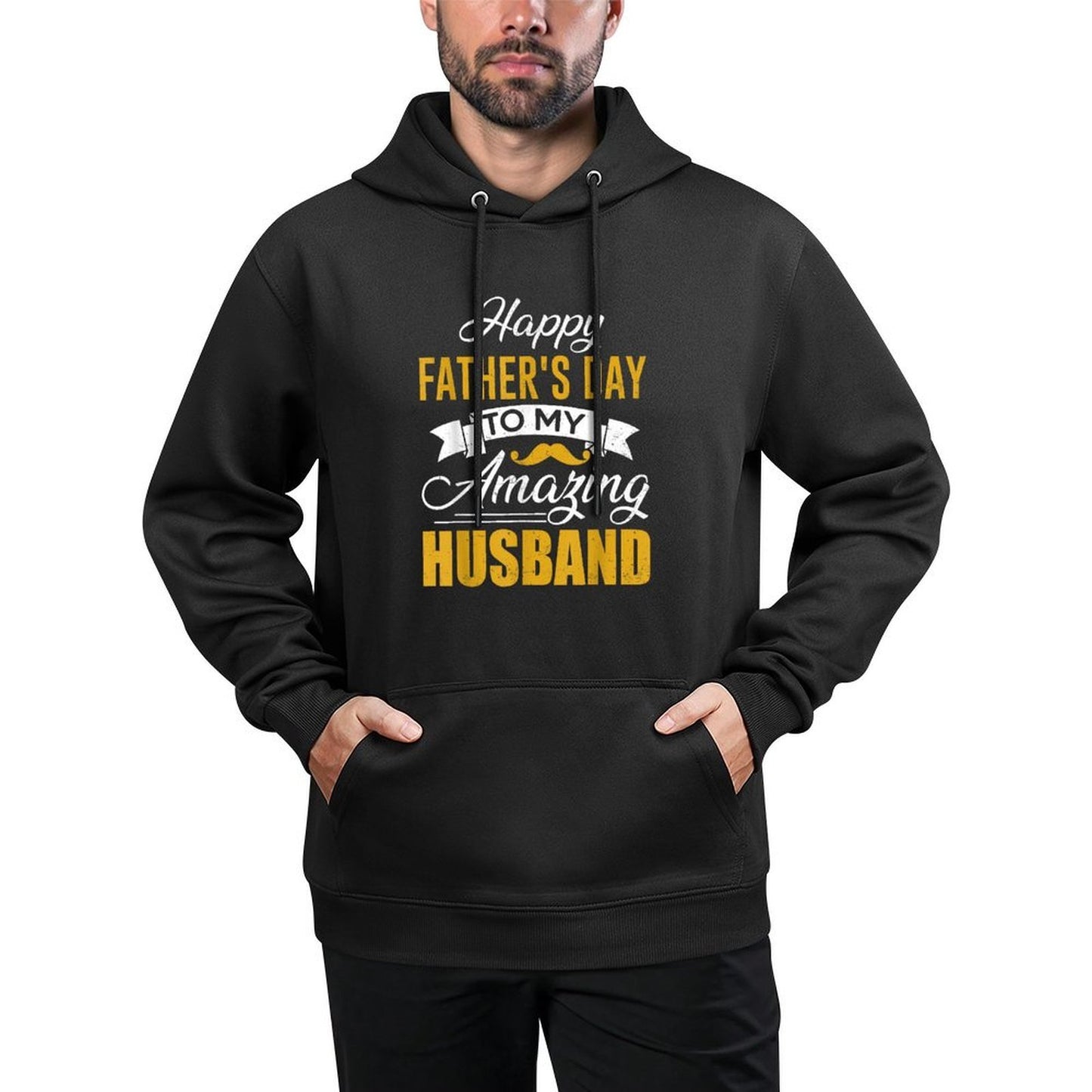 Mens Happy Fathers Day To My Amazing Husband Gift For Fathers Day Kangaroo Pocket Hoodie