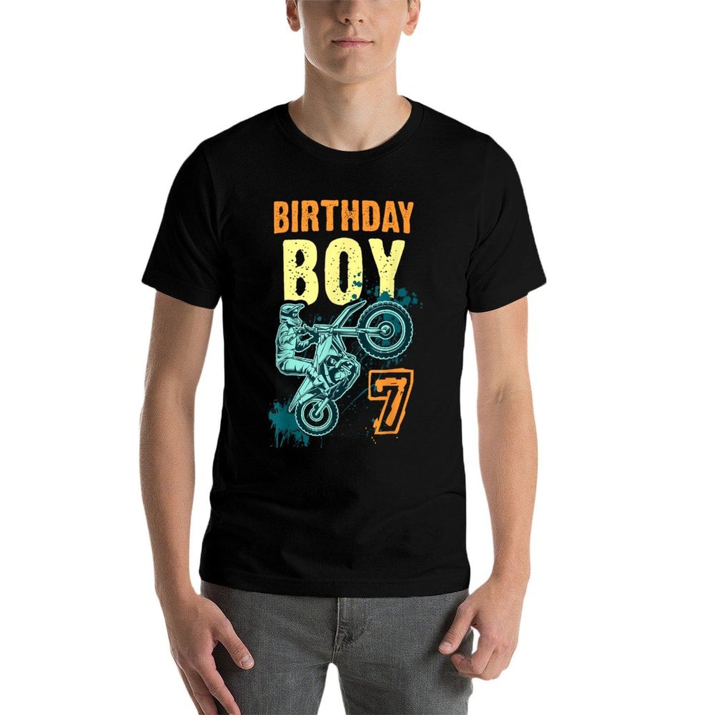 7th Birthday Boy Seven Years Old Motocross Dirt Bike  Eco-friendly Material T-Shirt