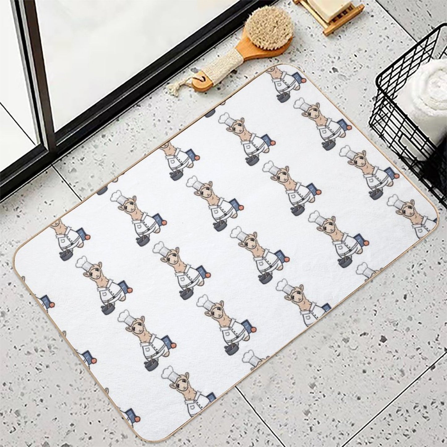 Chef Llama- Cute Cooking Animal Illustration for Foodies & Animal Lovers  Pet-Safe Bath Mat