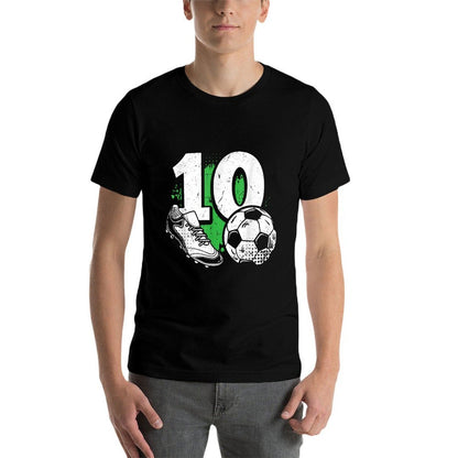 10th Birthday Boy Soccer Player Football 10 Years Old  Oversized Silhouette T-Shirt