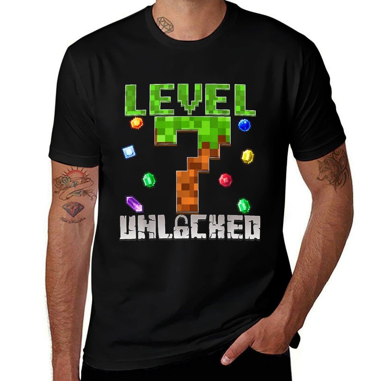 Birthday Boy Level 7 Unlocked 7th Birthday Game Pixel  Vintage-inspired T-Shirt
