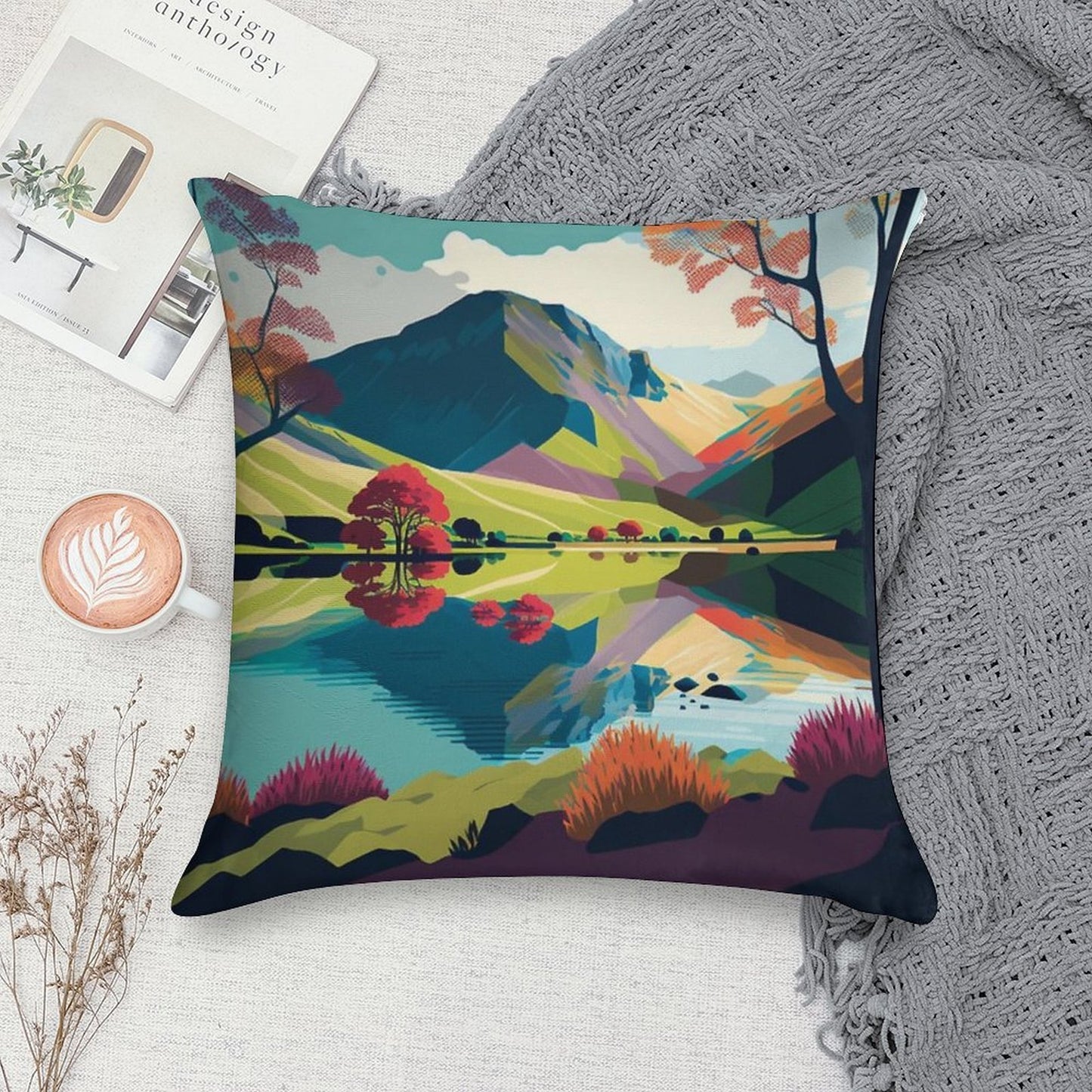 Vibrant Landscape of The Lake District Soft Anti-Pilling Throw Pillow