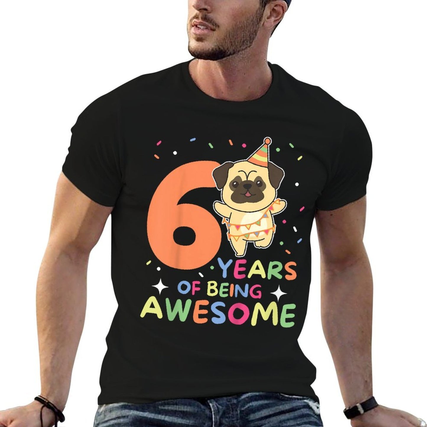 Kids Pug 6th Birthday For Kids Six Years Old  Slim-fit Cut T-Shirt