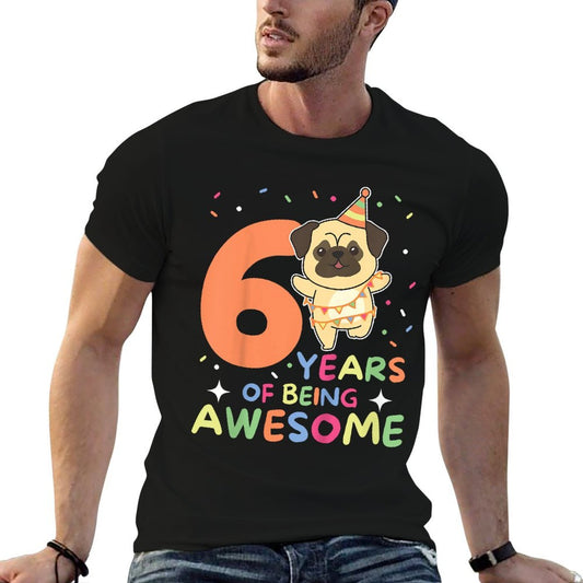 Kids Pug 6th Birthday For Kids Six Years Old  Slim-fit Cut T-Shirt