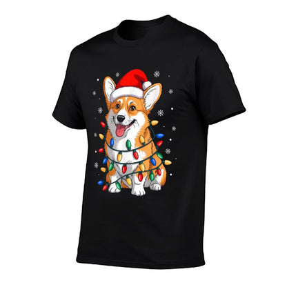 Corgi Dog Christmas Lights Santa Hat Family Xmas Pajamas  Stretchy T-Shirt