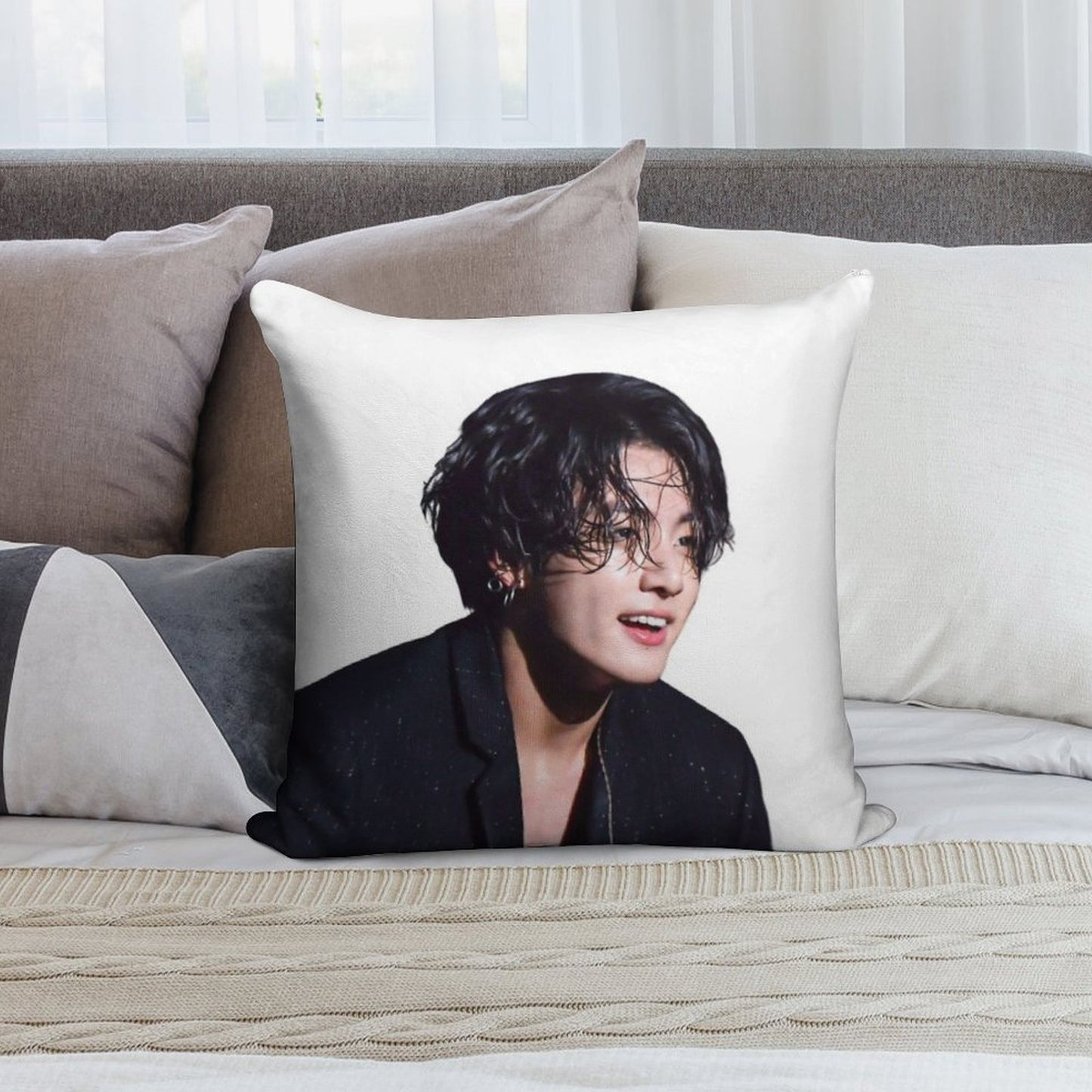 Jungkook Long Hair Hot Soft Gift Ready Throw Pillow