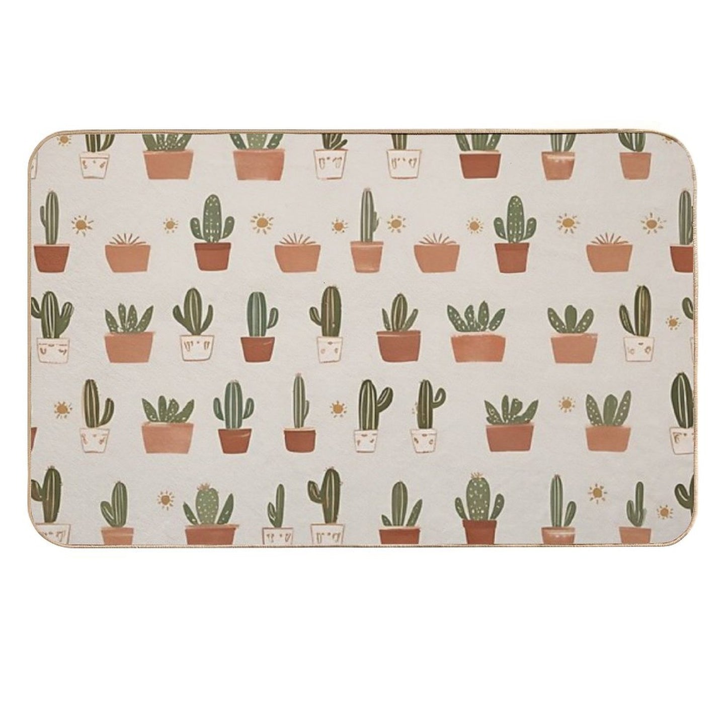 Cute Cactus Pattern – Terracotta Potted Plant Illustration  Anti-Trip Bath Mat