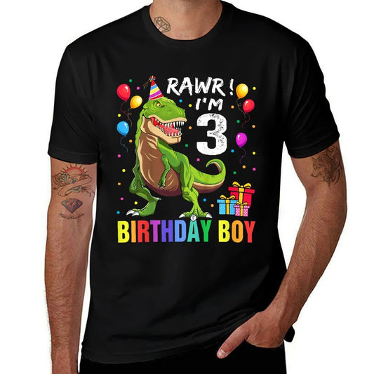 Kids 3 Year Old 3rd Birthday Boy T Rex Dinosaur  Heathered Texture T-Shirt
