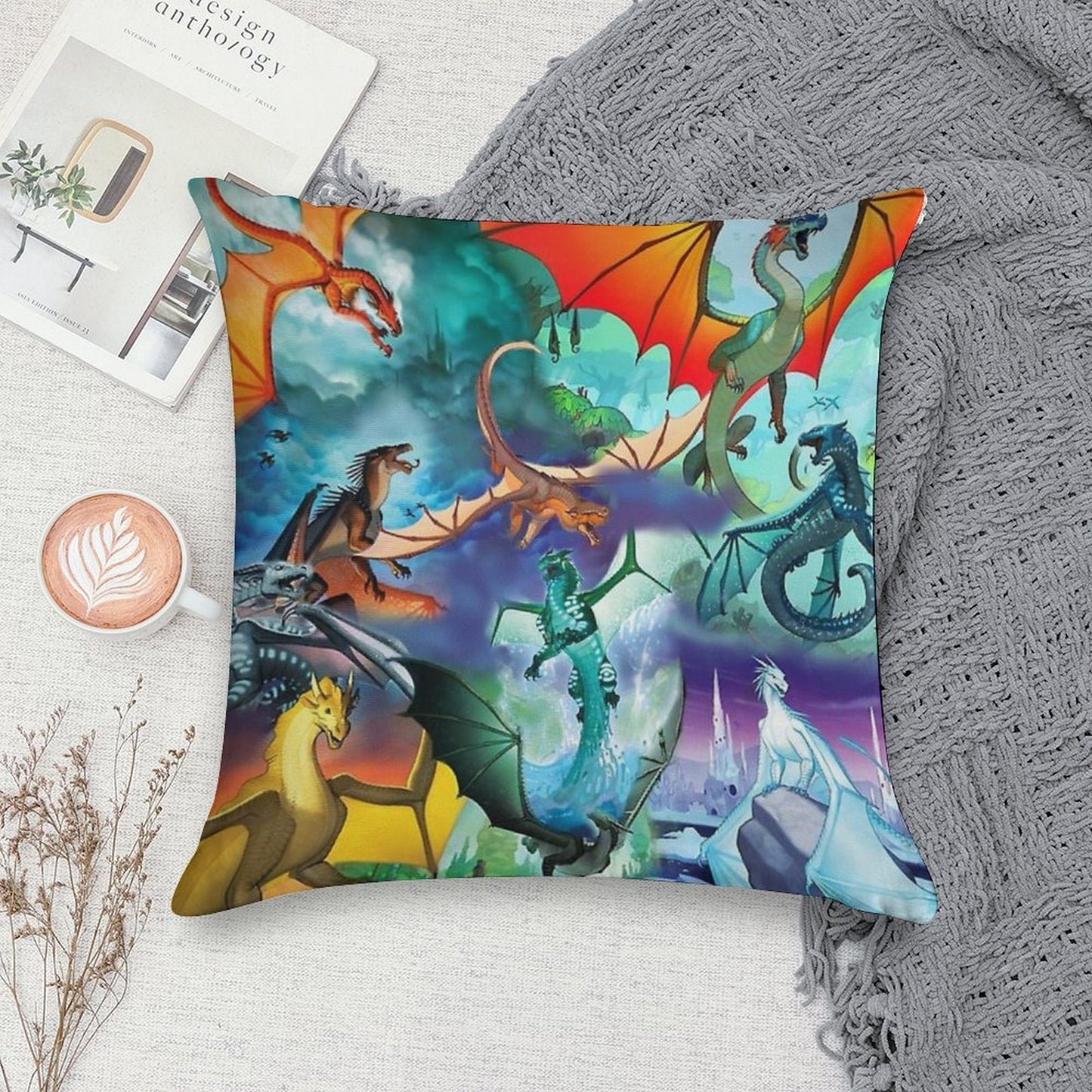 Wing of Fire All Dragon Pattern Background Soft Reinforced Edging Throw Pillow