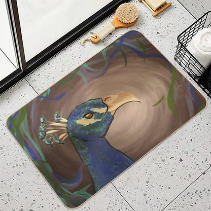 Blue Peacock  Easy To Clean Bath Mat