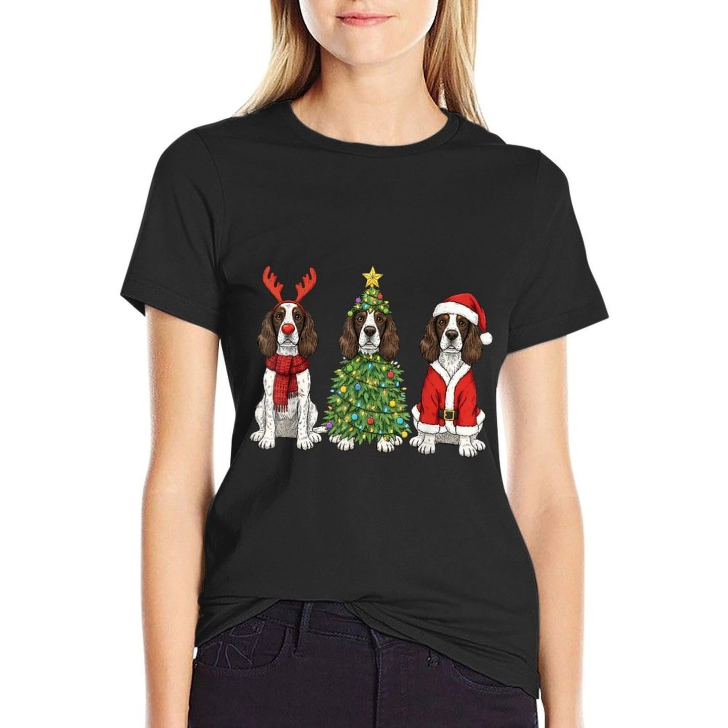 Retro Christmas English Springer Spaniel Santa Reindeer Dog  Classic T-Shirt