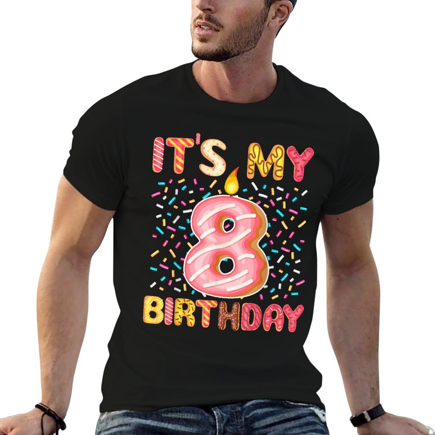 8th Birthday Sweet Donut Happy 8 Years Old Girls Kids  High-quality Stitching T-Shirt