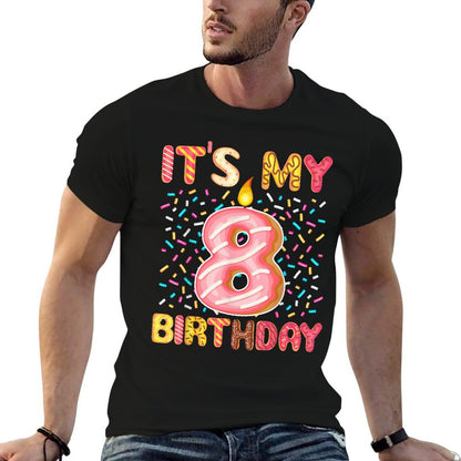 8th Birthday Sweet Donut Happy 8 Years Old Girls Kids  High-quality Stitching T-Shirt