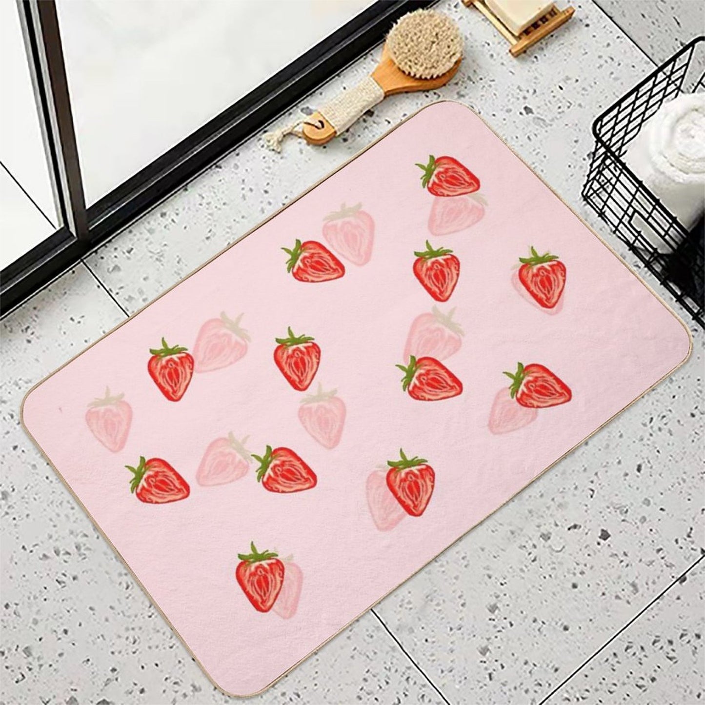 Strawberry Pattern  Easy Maintenance Bath Mat
