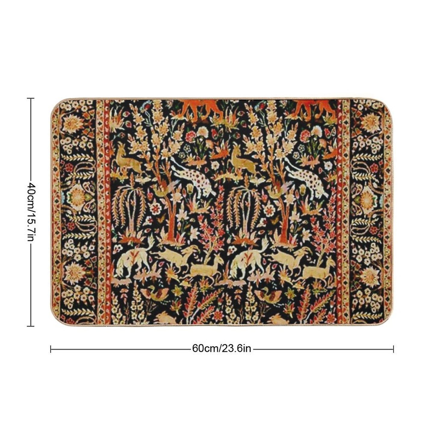 Antique Floral Persian Carpet with Animals Print  Eco-Friendly Bath Mat