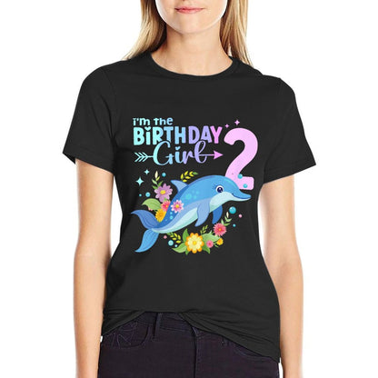 Kids 2nd Birthday Dolphin Girl Second Birthday Girl 2 Years Old  Stretchy T-Shirt